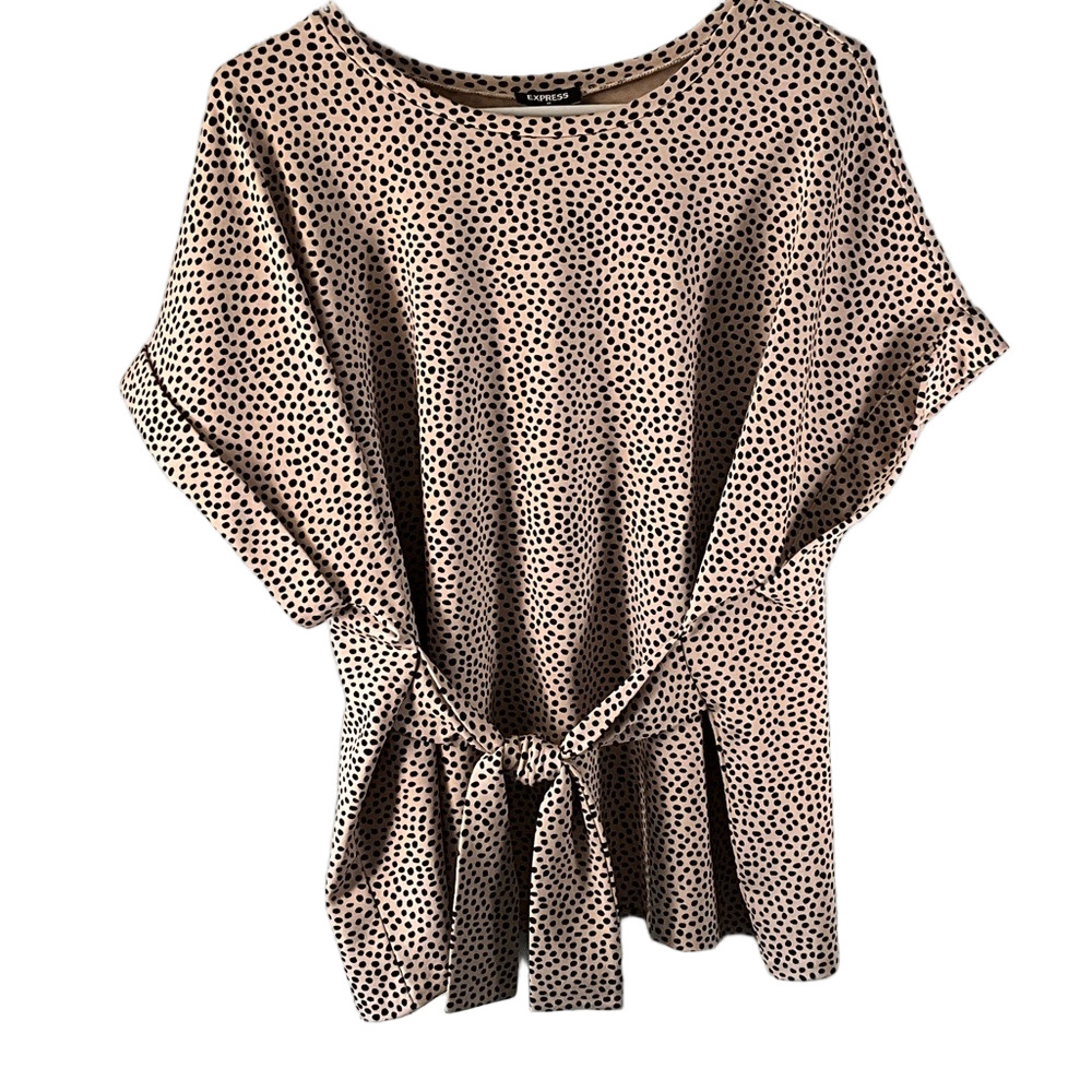 Express Black and Tan Dot Tie-Waist Tunic